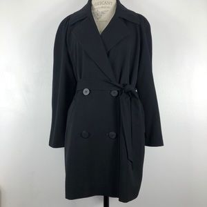 Kristen Blake Petite Black Wool Lined Belted Rain Coat-MP
